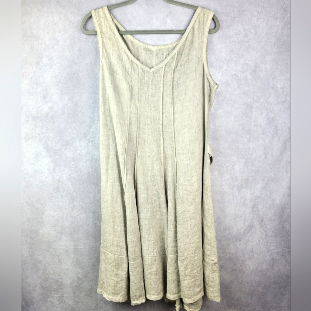 ONZ ITALY Light Grey‎ Sleeveless Shift Dyed Linen Seamed Dress Size M